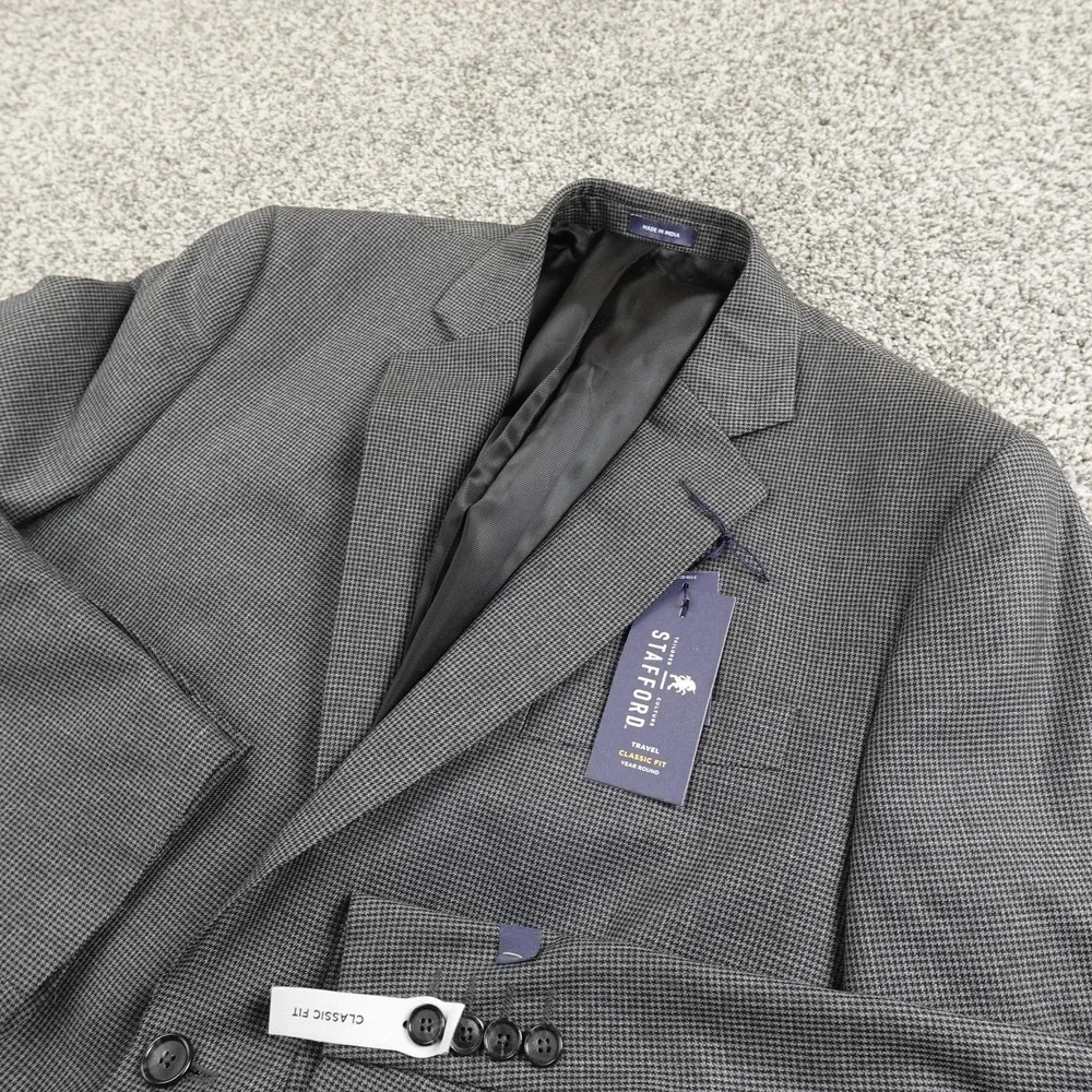 NEW Stafford Blazer Mens 42R Gray Check Wool Classic‎ Fit Sport Coat Jacket Suit